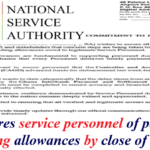 NSA assures service personnel of payment of outstanding allowances by close of this week.