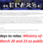Two extra days to relax: Ministry of the Interior declares March 20 and 23 as public holidays.