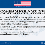 US Embassy Opens 2,000 More Visa Slots Over the Next Two Weeks for B1/B2 Travelers.
