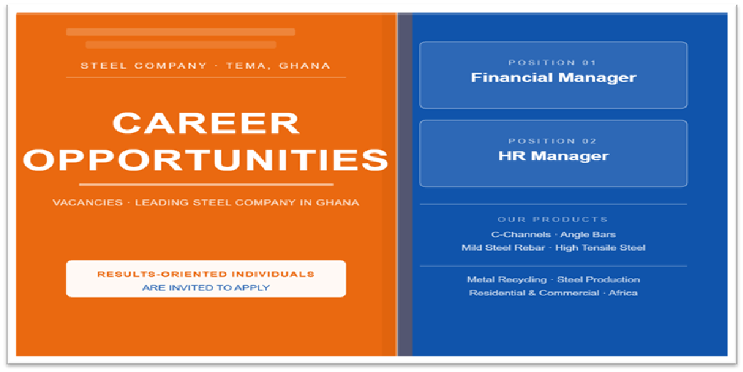 Career Opportunities: Financial Manager & HR Manager Vacancies at a Leading Steel Company in Ghana.