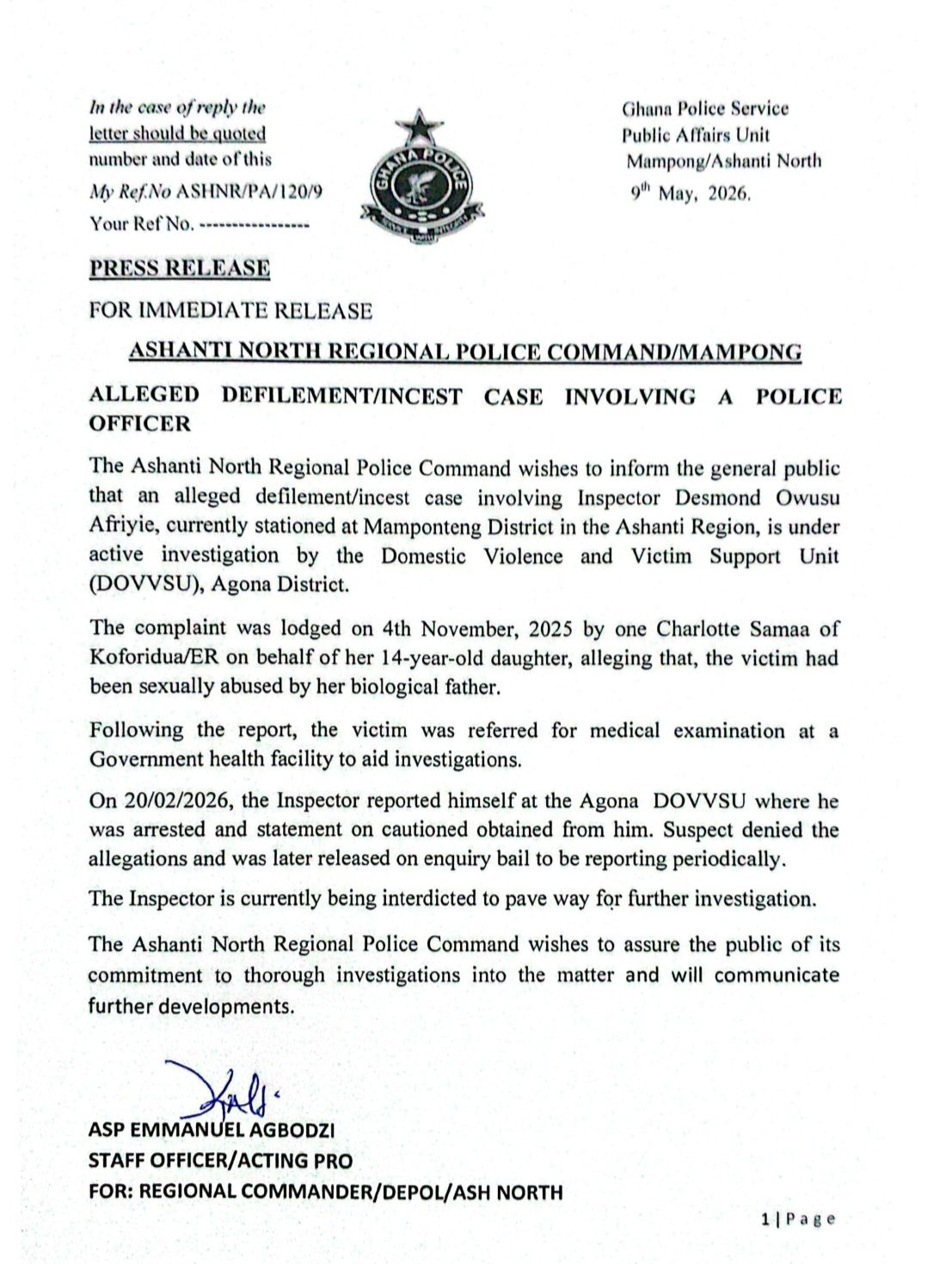 Police Inspector Interdicted Over Alleged Defilement Of 14-Year-Old Daughter