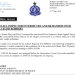 Police Inspector interdicted and remanded over alleged involvement in a robbery attack on a mobile money vendor in Kumasi.