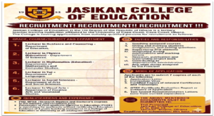 Jasikan College Of Education Invites Applications for Academic Staff Recruitment 2026.