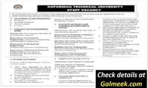 Recruitment2026: Koforidua Technical University (KTU) Invites Applications for Vacant Teaching and Non-Teaching Staff Positions.