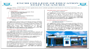Recruitment: Enchi College of Education Invites Applications for Vacant Academic Positions.