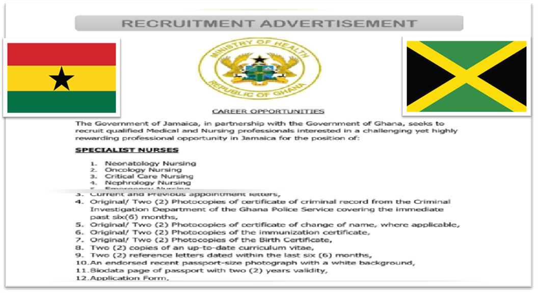 Career Opportunity: Recruitment Of Medical & Dental, and Nursing Health Professionals from Ghana to Jamaica.