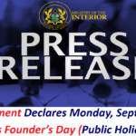 Government Declares Monday, September 21st as Founder’s Day (Public Holiday).