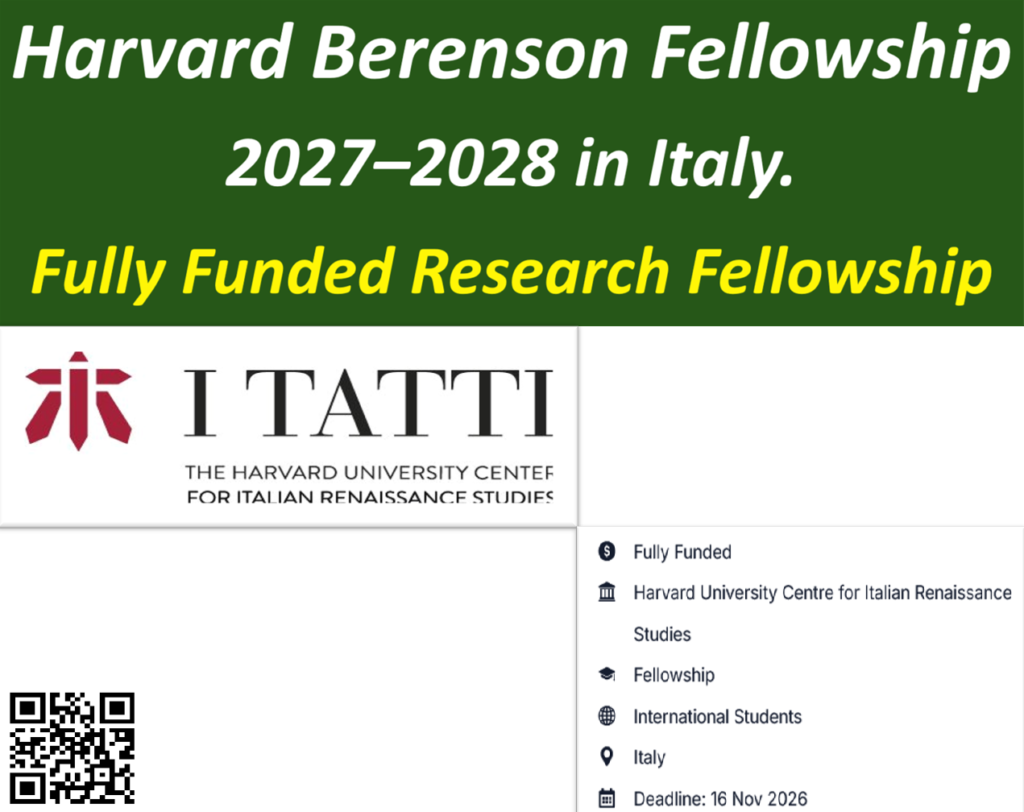 Fully Funded Harvard Berenson Fellowship 2027–2028 in Italy.
