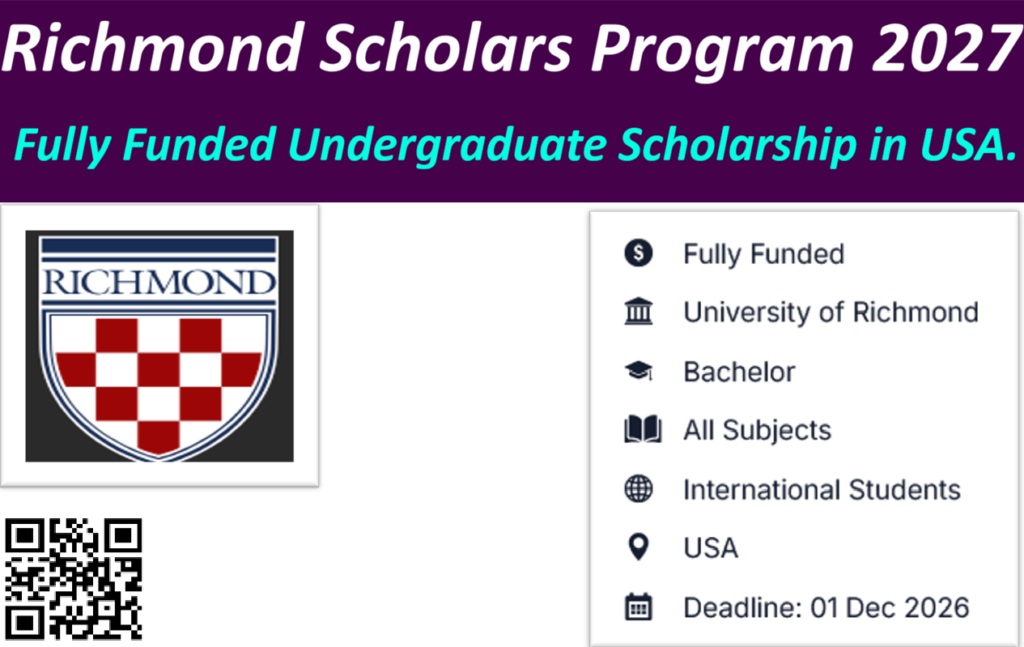 Richmond Scholars Program 2027: Fully Funded Undergraduate Scholarship in USA.
