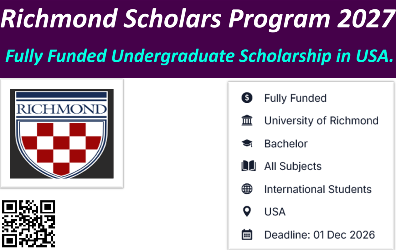 Richmond Scholars Program 2027: Fully Funded Undergraduate Scholarship in USA.