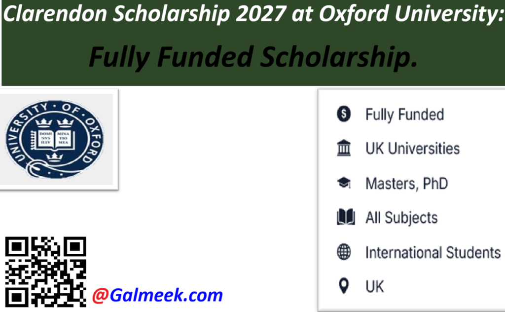 Clarendon Scholarship 2027 at Oxford University: Fully Funded Scholarship.