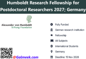 Humboldt Research Fellowship for Postdoctoral Researchers 2027; Germany