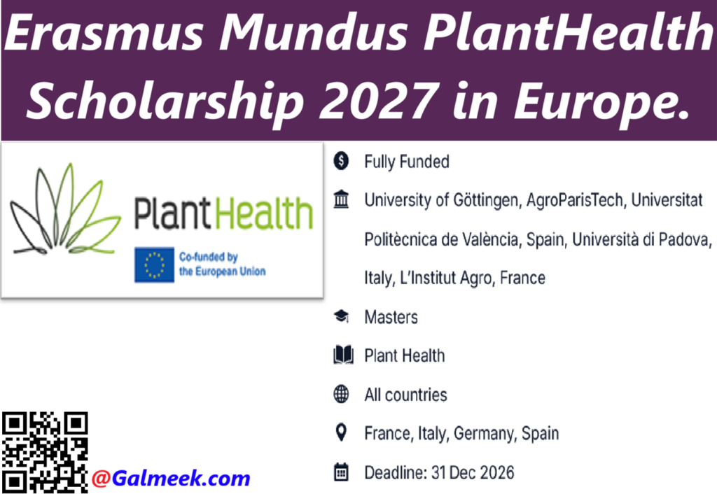 Erasmus Mundus PlantHealth Scholarship 2027 in Europe.