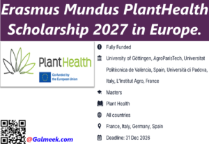 Erasmus Mundus PlantHealth Scholarship 2027 in Europe.