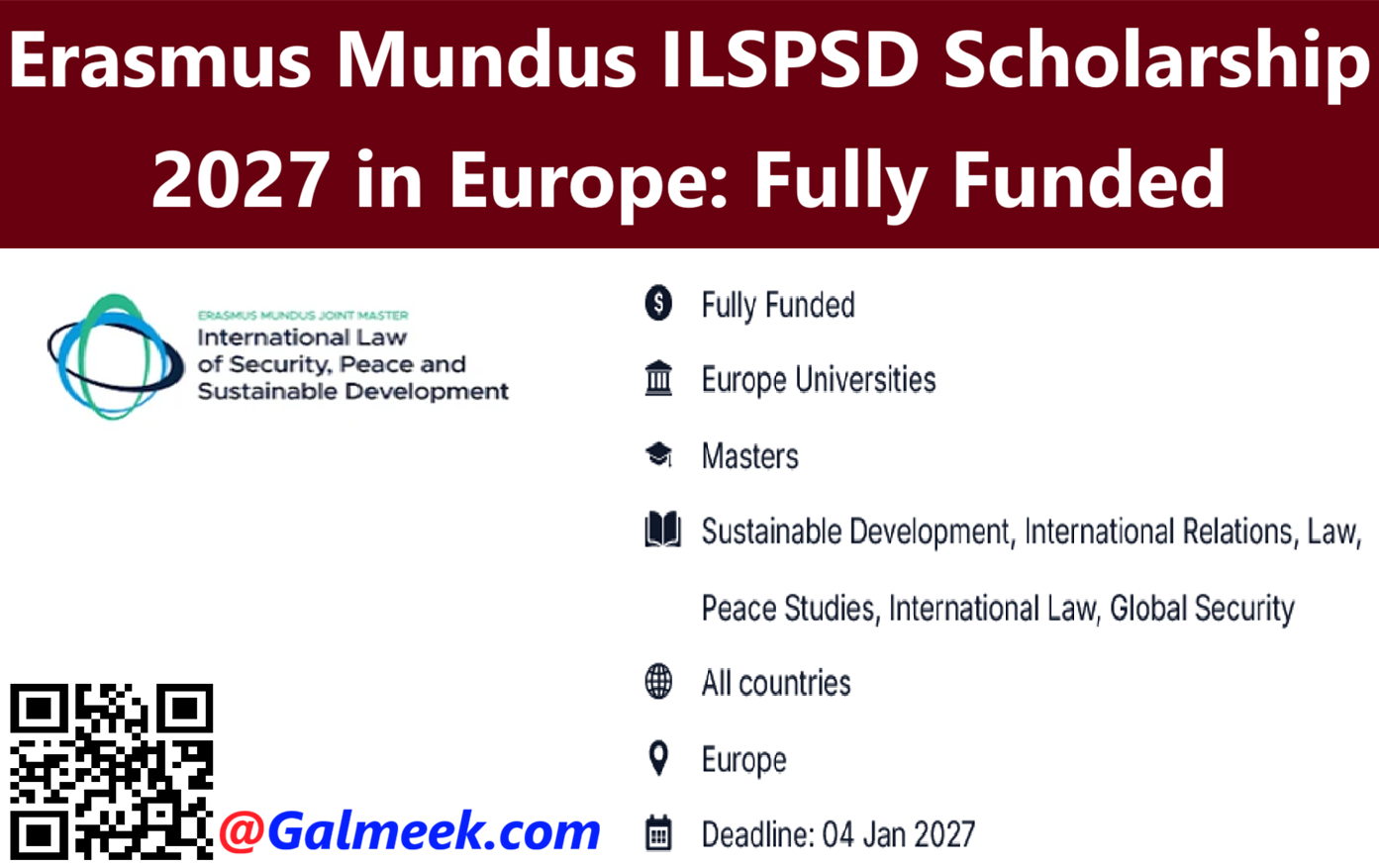 Erasmus Mundus ILSPSD Scholarship 2027 in Europe: Fully Funded