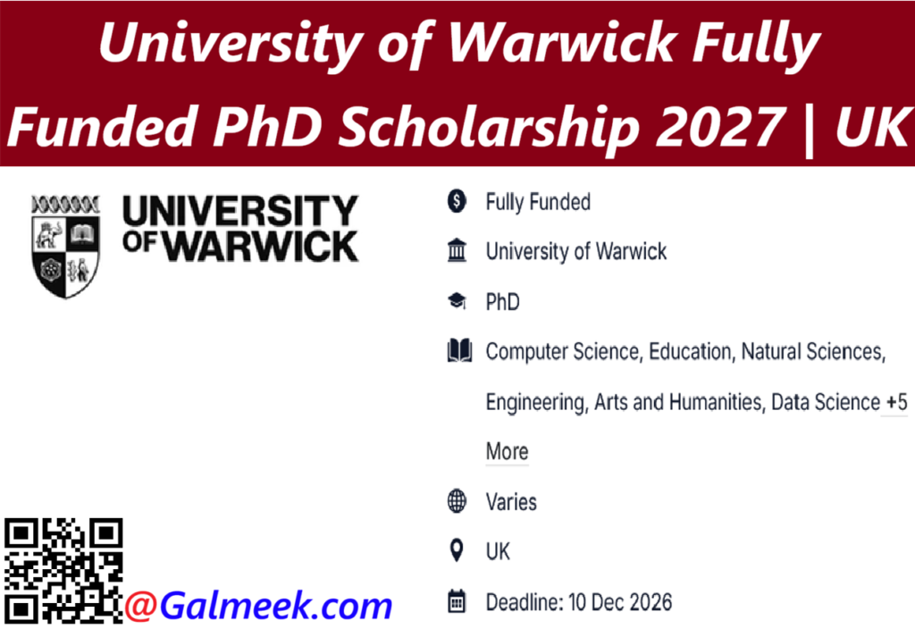 University of Warwick Fully Funded PhD Scholarship 2027 | UK