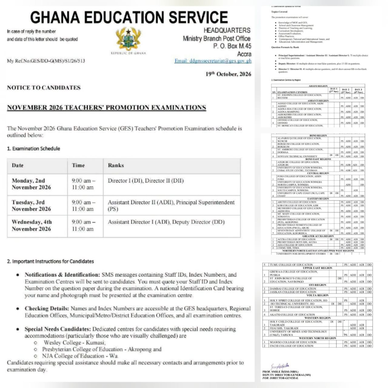 Teachers’ Promotion Examination 2026: GES Releases Examination Timetable, Question Format for Each Rank, Areas of Assessment, and Examination Centres.